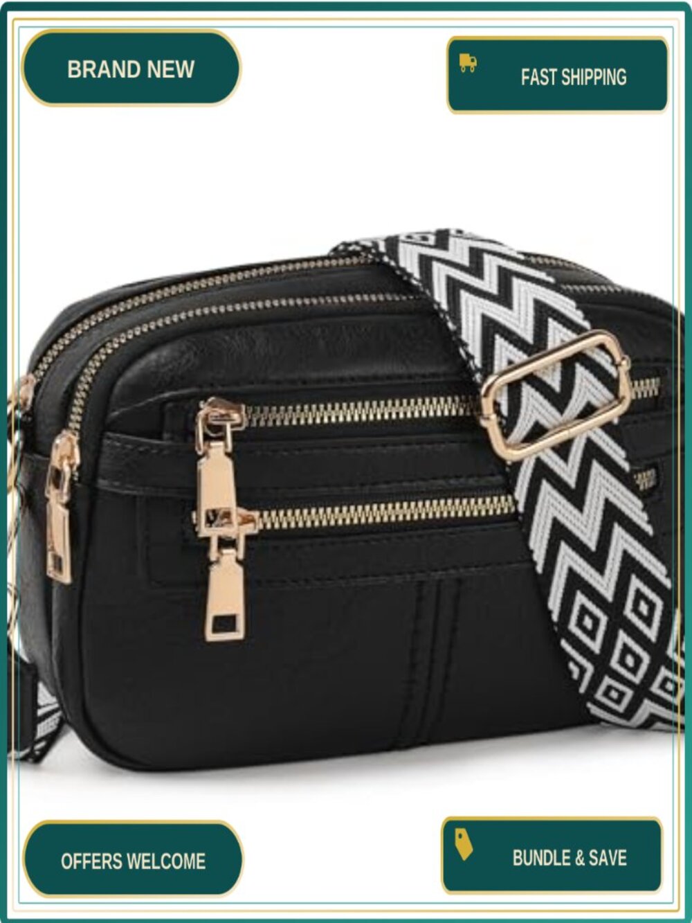 Vegan PU Leather Crossbody Bag 6 Pocket Multi-Pocket Travel Purse